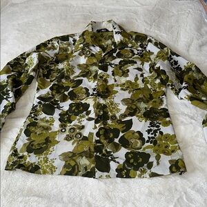 Triumph Vintage 1970s Floral Green and White Men's Shirt